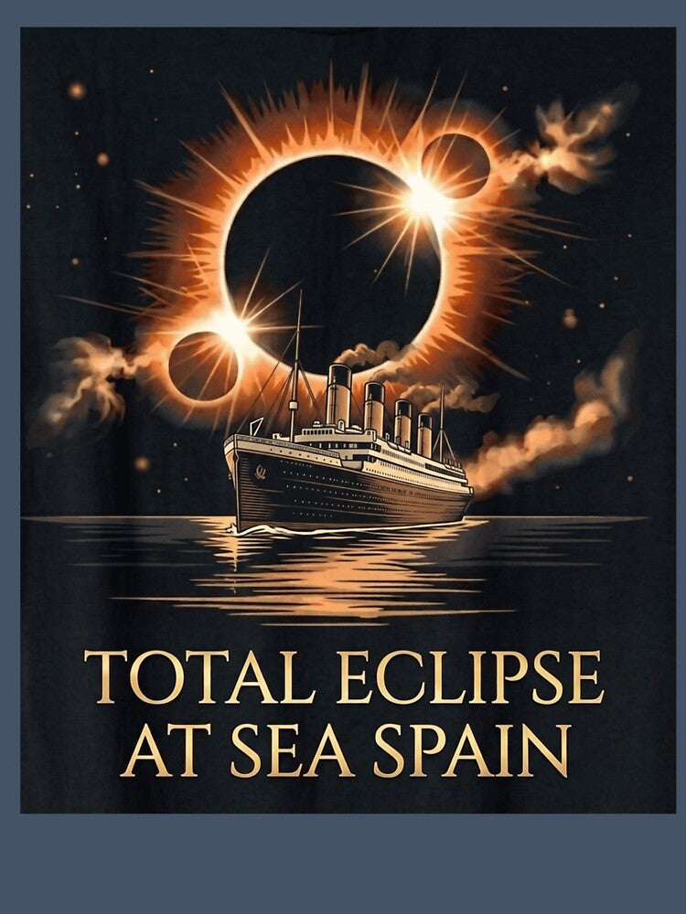 Total Eclipse At Sea Spain Vintage Steamship Solar Eclipse Tee by DreamDesigner01
