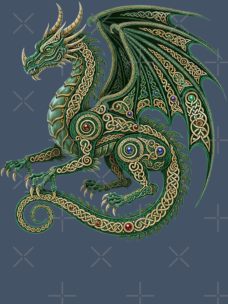 Celtic Dragon Emerald Gemstone Inlay Gold Horned by Johan Proud Blade