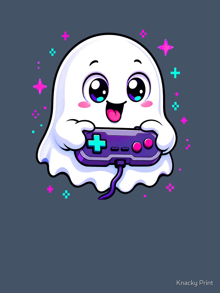 Gamer Ghost with Retro Controller - Cute Pixel Art 8 Bit Gaming by Knacky Print