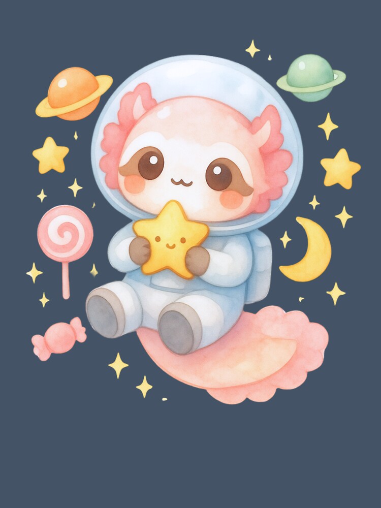 Cute Axolotl Astronaut Holding Star – Kawaii Pastel Space Galaxy Art by p-frosty-design