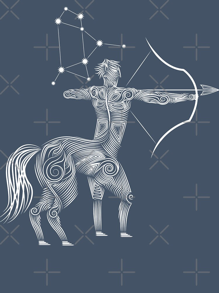 Sagittarius Zodiac Constellation White Line Art by JAMerArc