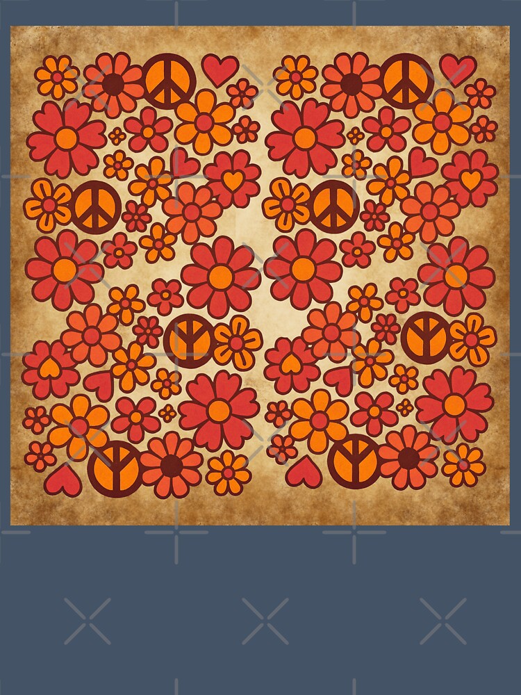 Groovy 70s style flower pattern, retro color palette by Pim-pimporn