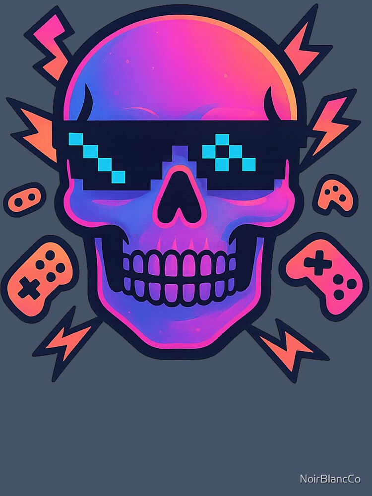 "Neon Vaporwave Gamer Skull" by NoirBlancCo