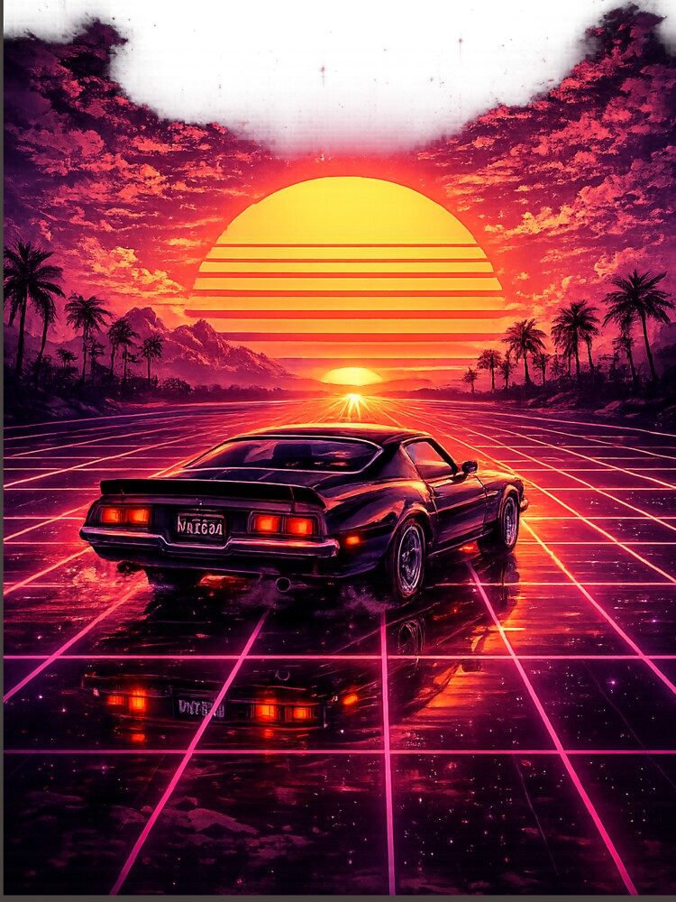 Neon Sunset Muscle Car Drive by Blue-Eagle-Fashion