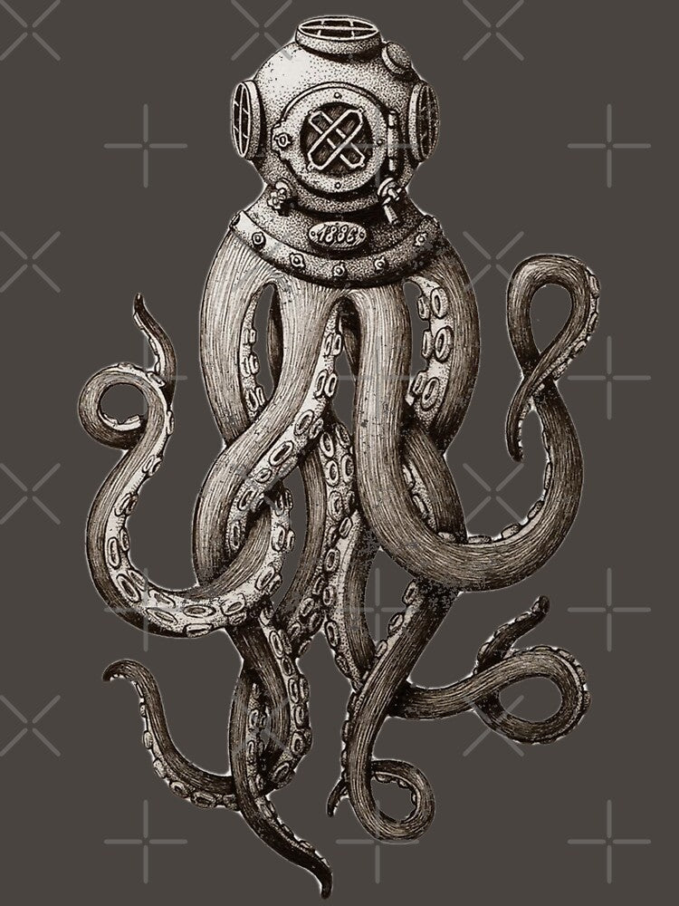 Strange Vintage SCUBA Diving Octopus Kraken T-shirts and Gifts by Robert Diebold