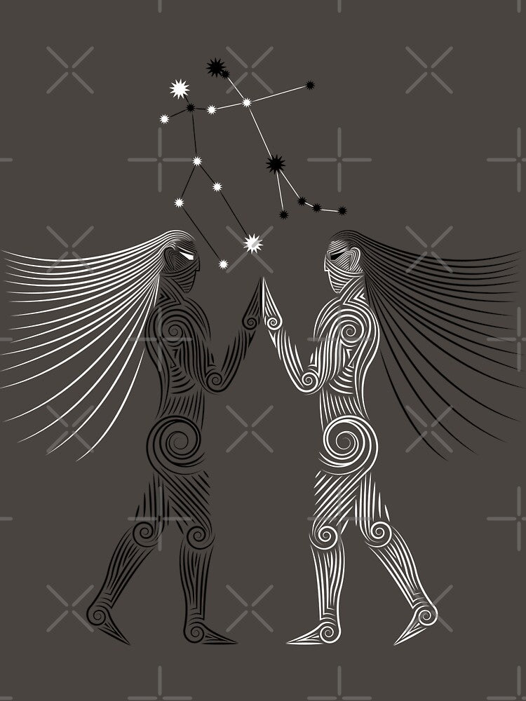 Gemini Zodiac Constellation Black and White Minimalist Design by JAMerArc