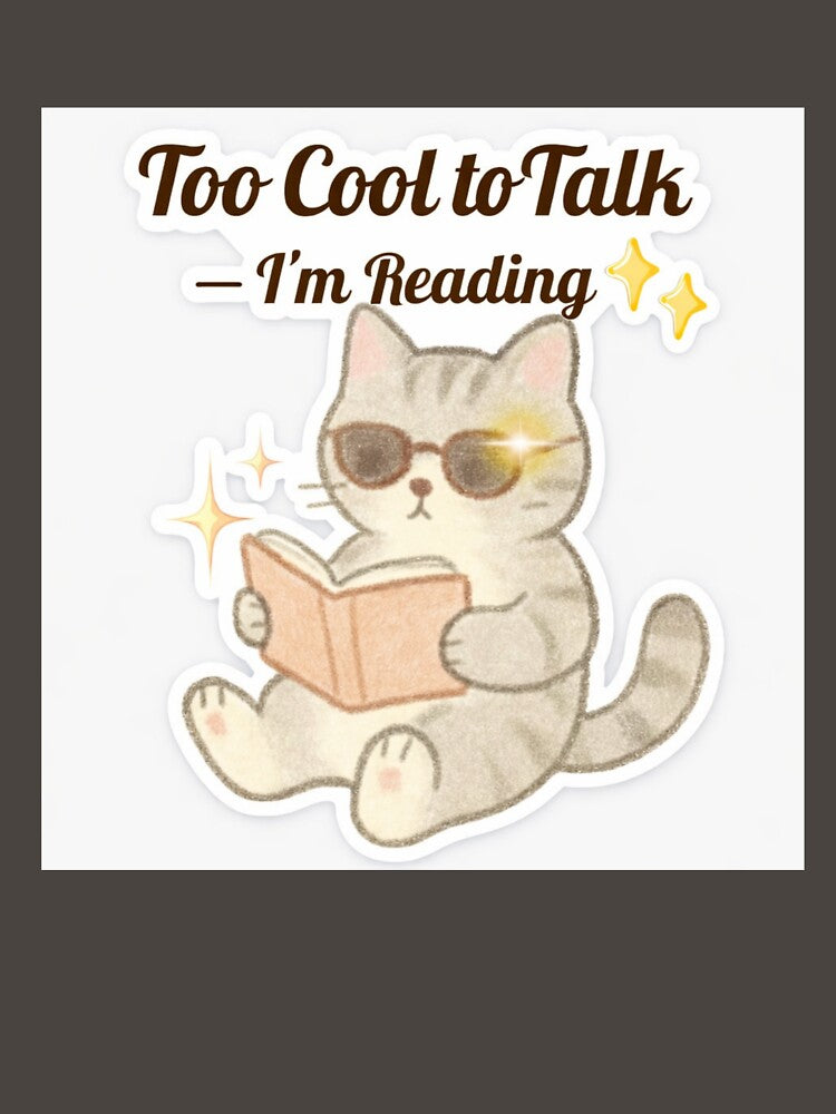 Too Cool to Talk I’m Reading – Cute Cat Book Lover Sticker by sumodesign