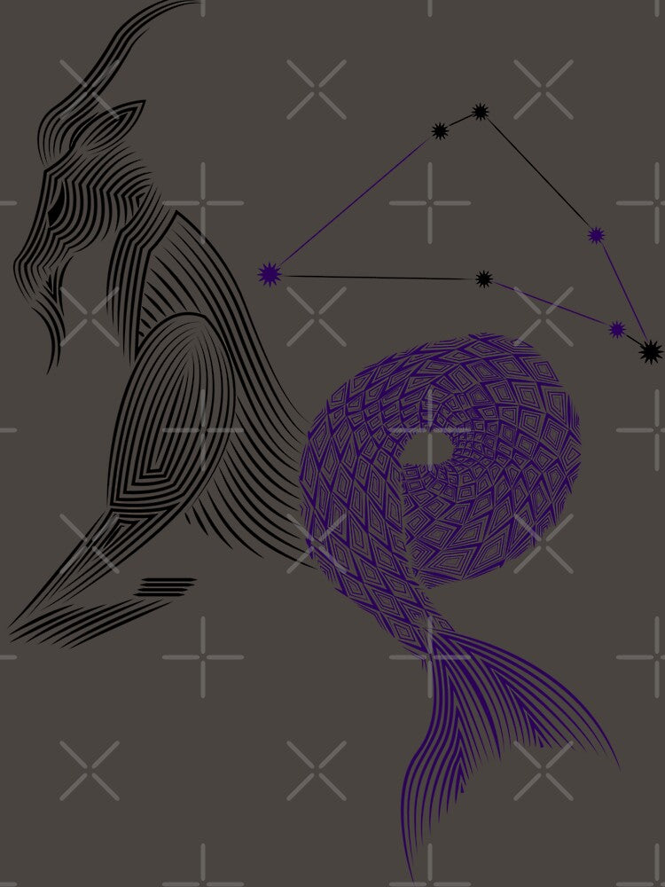 Capricorn Zodiac Constellation Black Purple Minimalist Art by JAMerArc