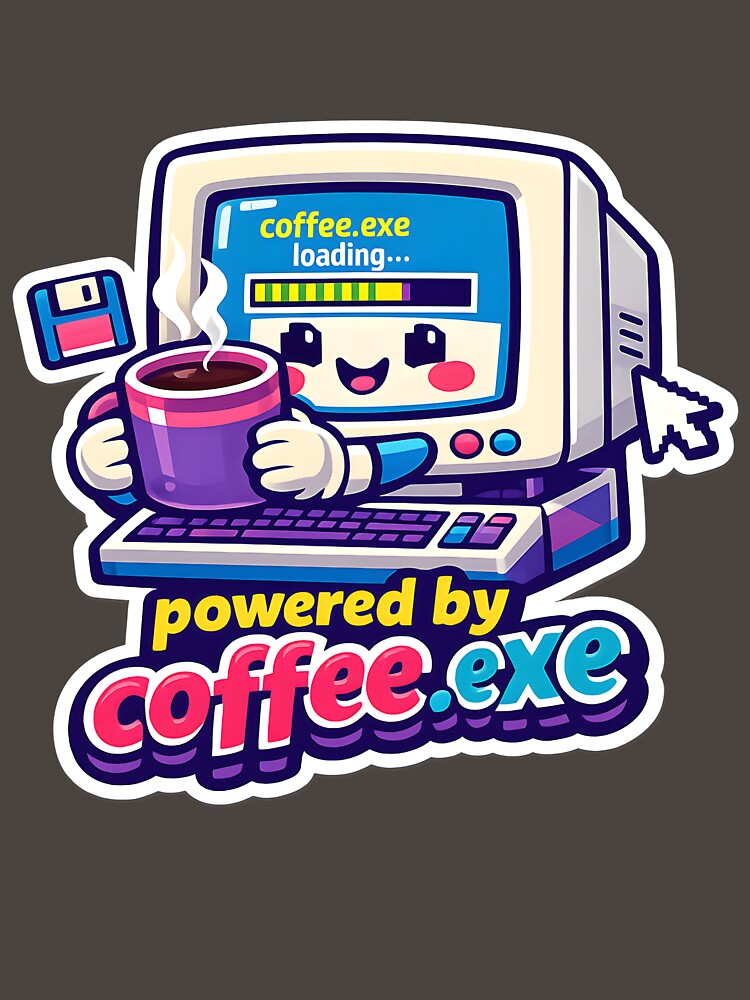 "Powered by Coffee.exe" | Retro Tech & Aesthetic Coder Art by Naviora