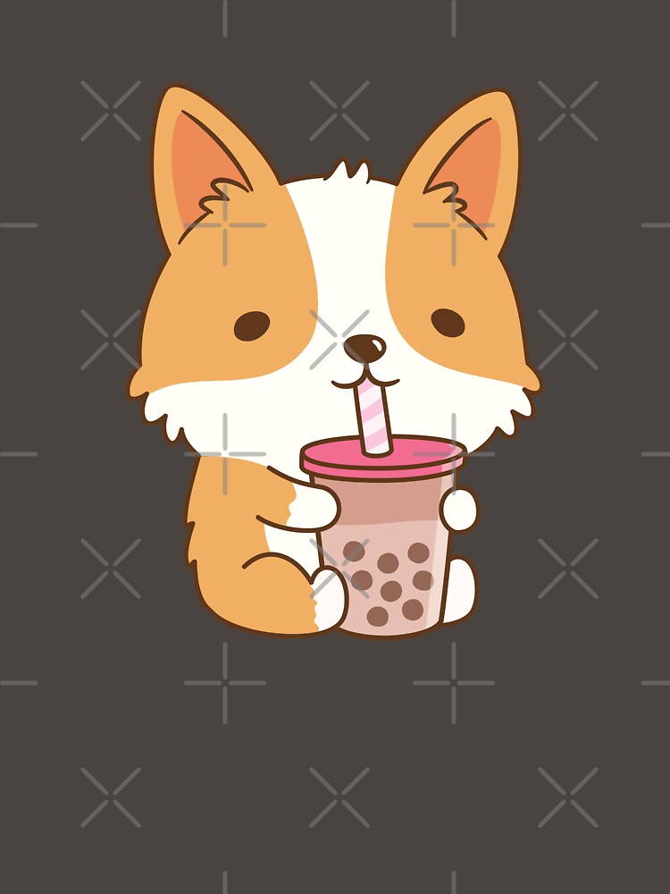 Cute Corgi Drinking Bubble Tea by rustydoodle