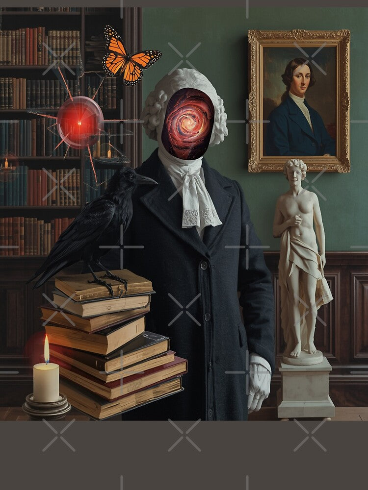 Dark Academia Gothic Portrait — Raven, Books and Classical Statue by Ingorgia Studio