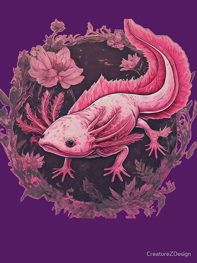 Floral Pastel Pink Axolotl by CreatureZDesign
