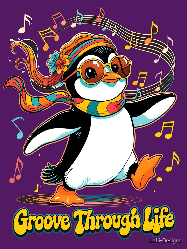 Groove Through Life - Groovy Penguin Boho 70s Art | LaLi Designs by LaLi-Designs