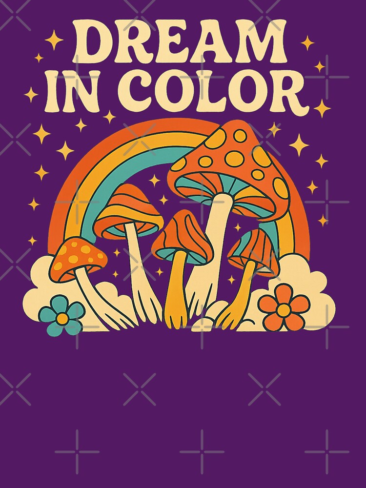 Dream in Color – 70s Psychedelic Mushroom & Rainbow by getpressedshirt