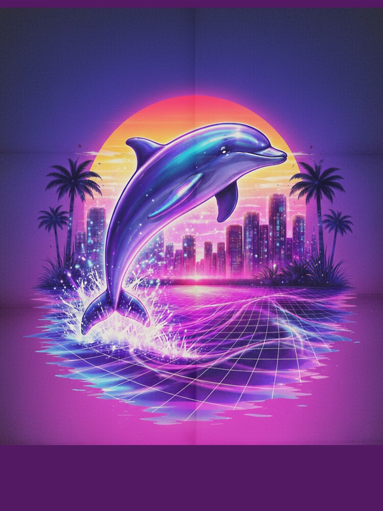 Retro Synthwave Dolphin Neon City Aesthetic by Dariusz.K