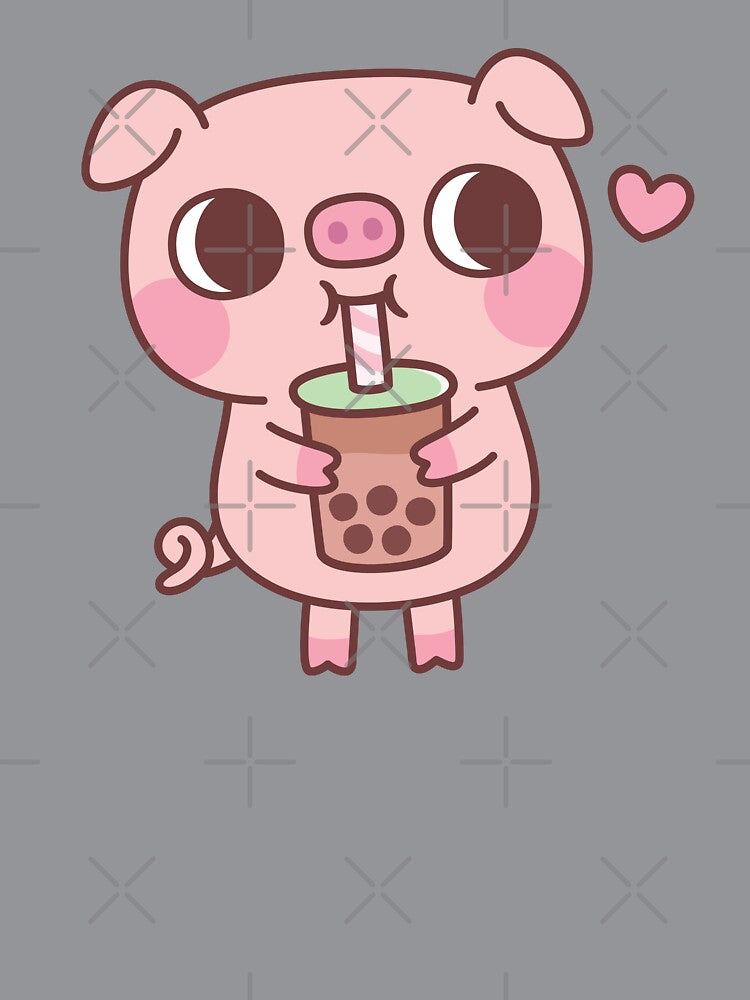 Cute Little Pig Loves Drinking Bubble Tea by rustydoodle