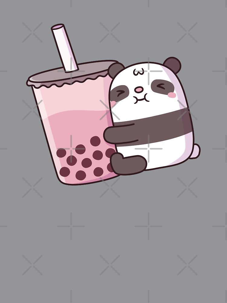 Cute Panda Bear Hugging Strawberry Bubble Tea by rustydoodle