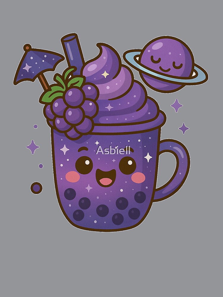 Galaxy Grape Boba Tea – Cute Kawaii Space Drink by Asbiell