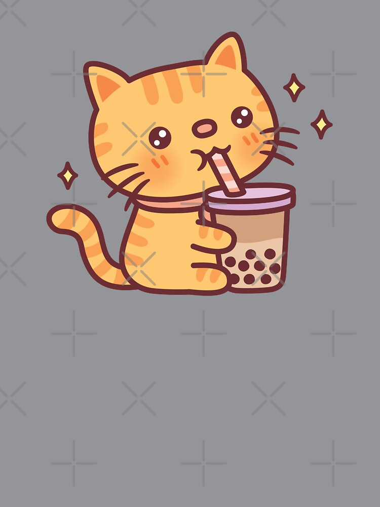 Cute Orange Tabby Cat Drinking Boba Tea by rustydoodle
