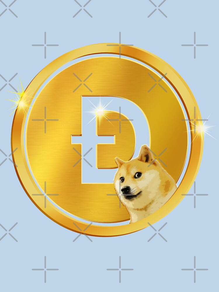 Golden Dogecoin Currency Emblem - Vibrant Turquoise Crypto Art by Art-PraveenRai
