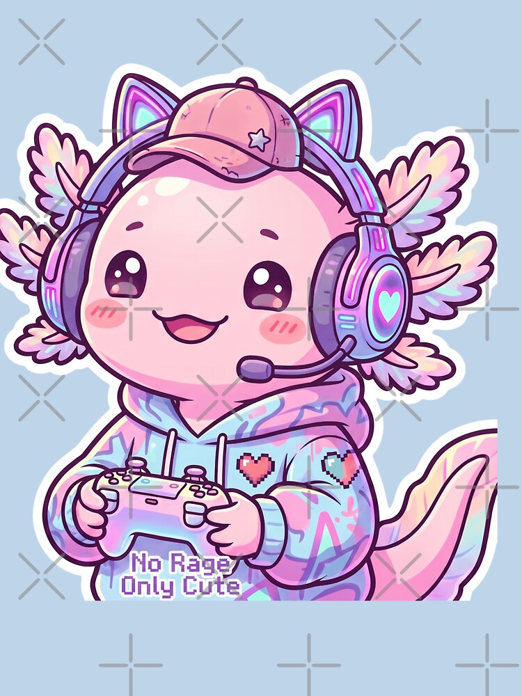Cute Axolotl Gamer – Kawaii Gaming Mascot Design by veloramode