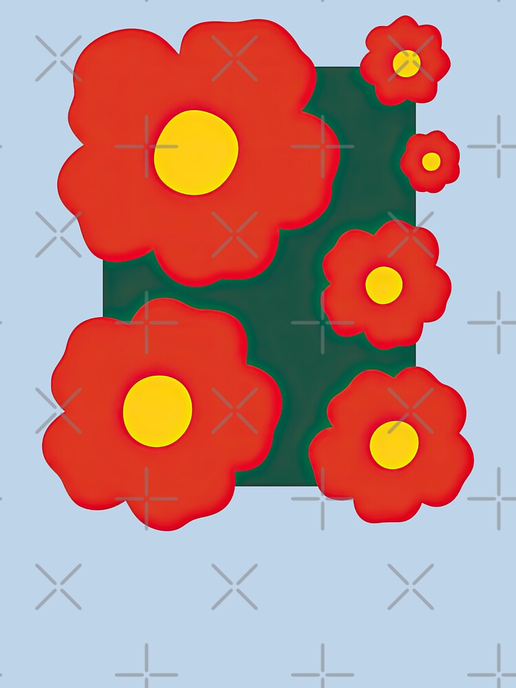 Bold Red Flowers with Yellow Centers Retro Floral Pattern by ArtfulWeave