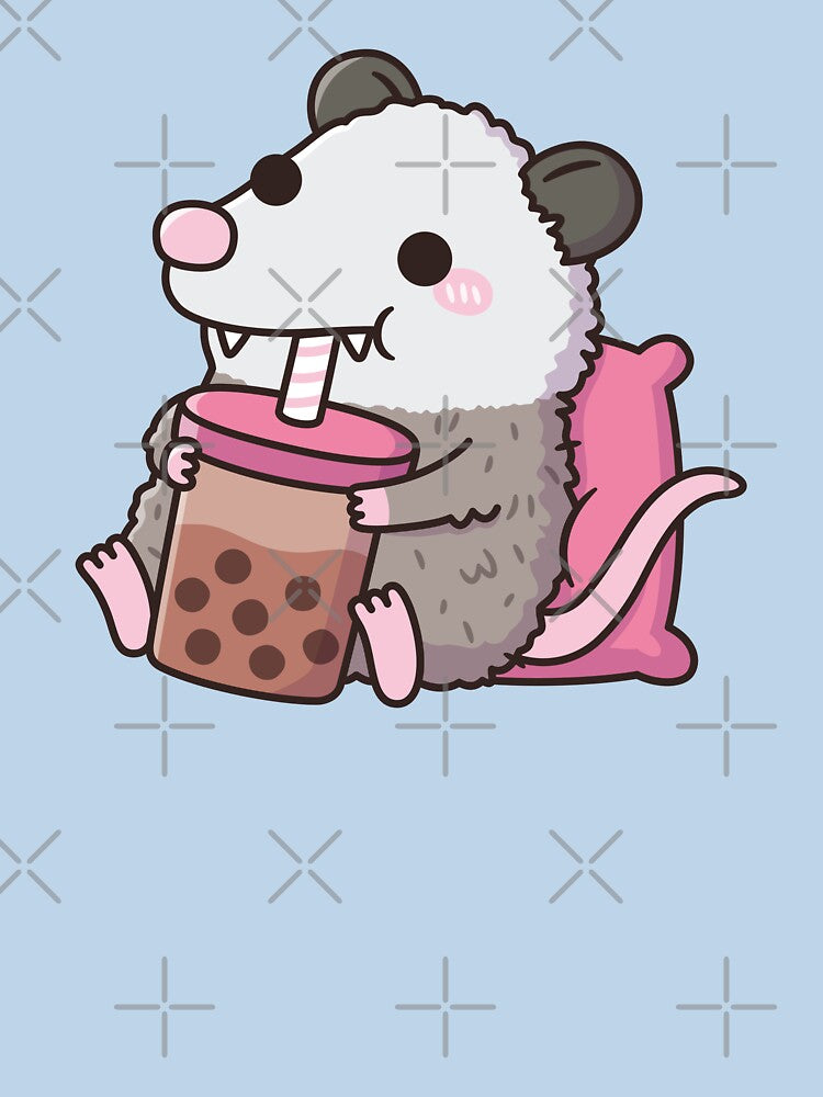Cute Opossum Drinking Boba Tea by rustydoodle
