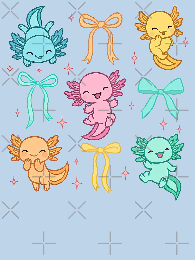 Cute Colorful Axolotls with Bows and Sparkles by ArtfulWeave