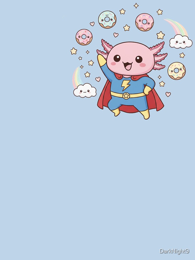 Cute Axolotl Superhero Kawaii Hero – Pastel Rainbow Fantasy Illustration by DarkNight9