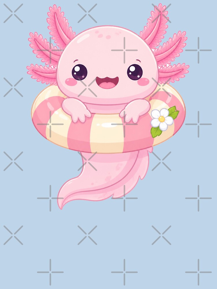 Cute Pink Axolotl Swimming Ring Summer Sticker — Kawaii Pastel Beach Aesthetic Fun Animal Art by HOODYBUDSTYLES