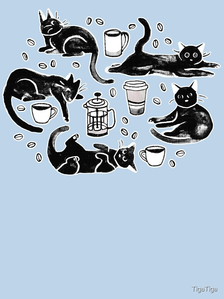 Black Cats & Coffee on Teal by TigaTiga