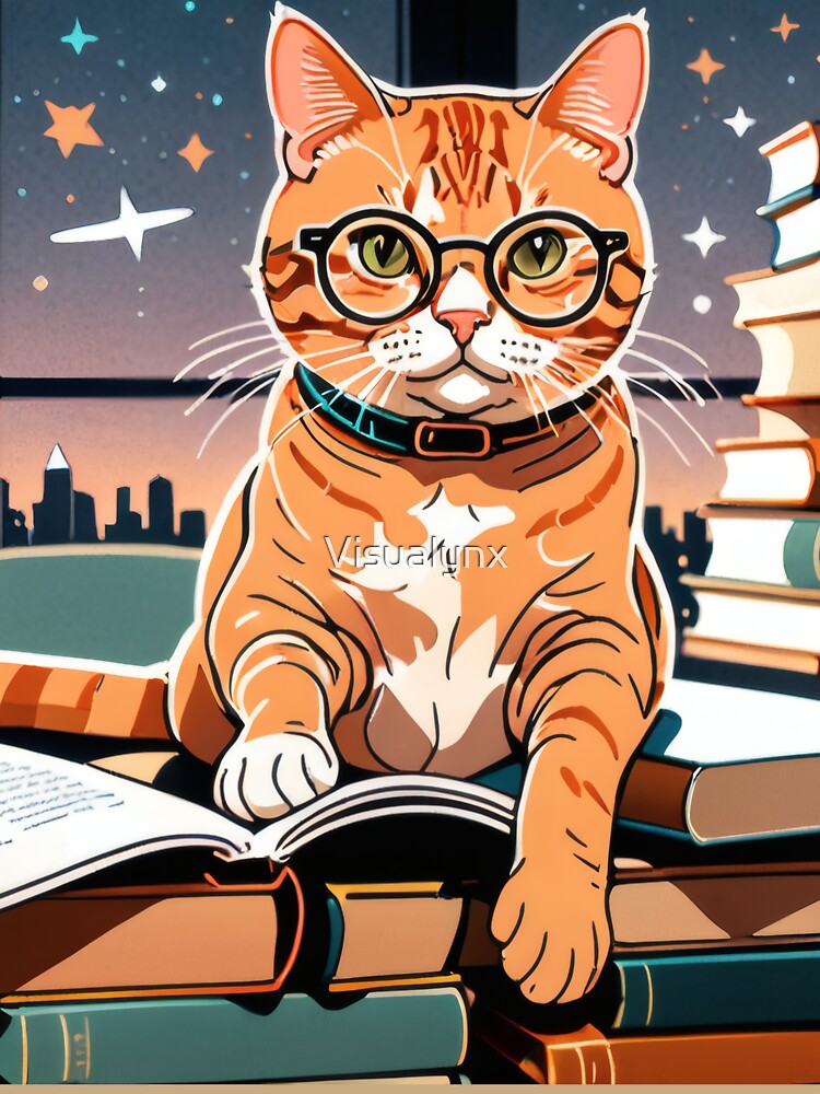 Bookish Cat – Cute Reading Cat with Glasses | Cozy Literary Aesthetic by Visualynx