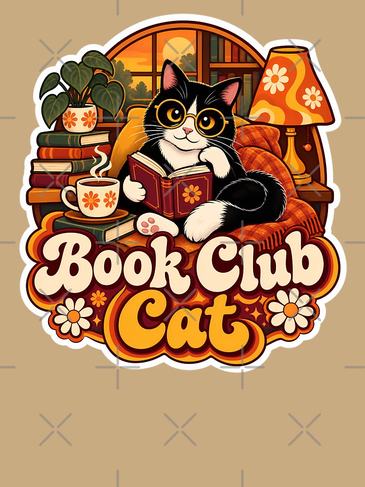Retro Book Club Cat 70s Aesthetic by Retro Whiskers