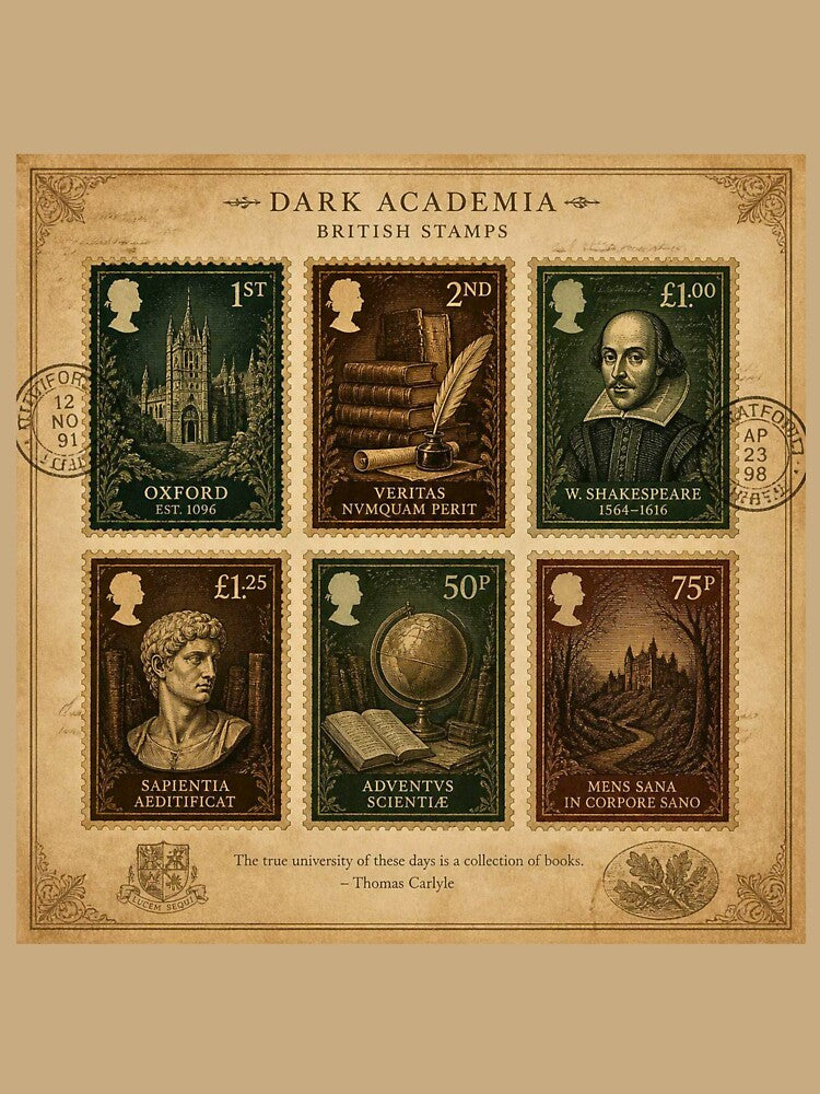 Dark Academia British Stamps | Oxford Shakespeare Vintage Postal Art by lavanya11