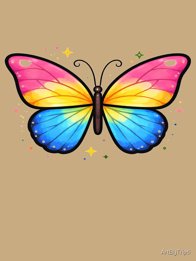 Rainbow Butterfly – Colourful LGBTQ+, Pride, Kids Art | Love is Love Cute Butterfly Design for T-Shirt, Sticker, Phone case, mug, bag, hoodies ?? by ArtByTripti