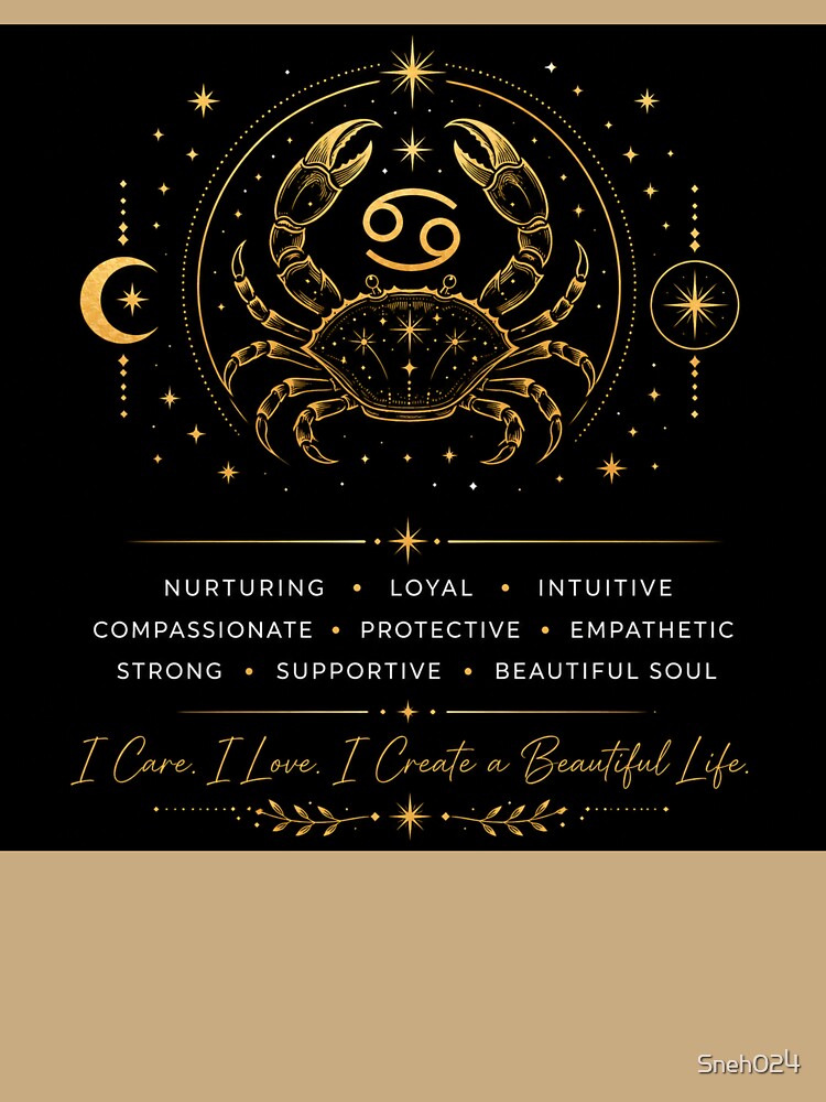 Cancer Zodiac Sign | Celestial Gold Crab Astrology Design by Sneh024