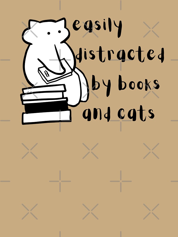 Easily Distracted by Books and Cats Cute Minimalist Cat and Book Lover Quote by Kattcatty