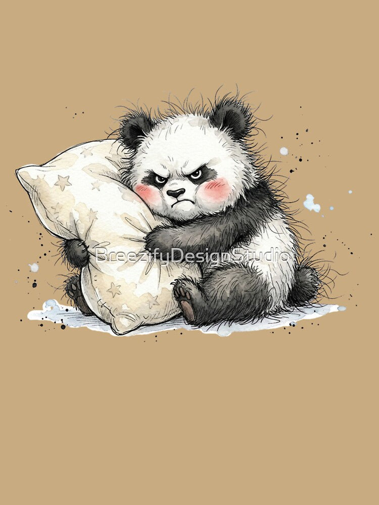 Cute Grumpy Baby Panda Hugging Pillow Angry Art by BreezifyDesignStudio