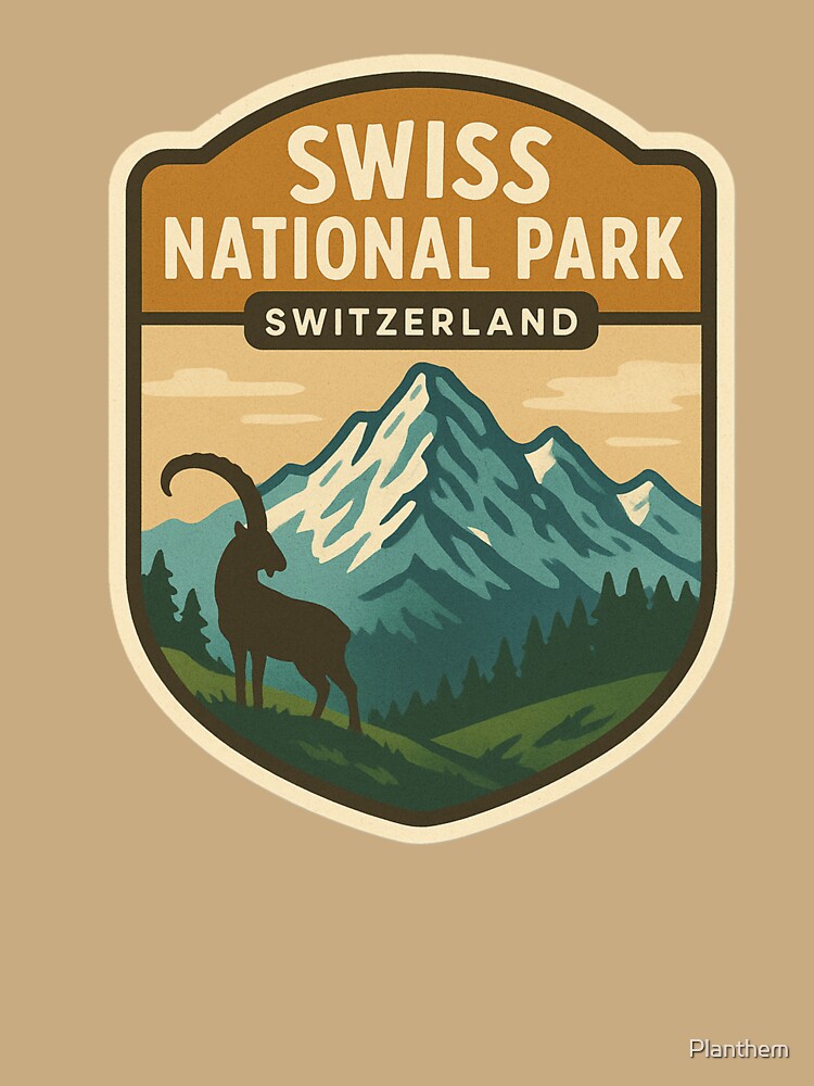 Swiss National Park - Swiss Alps Vintage Travel Emblem by Planthem