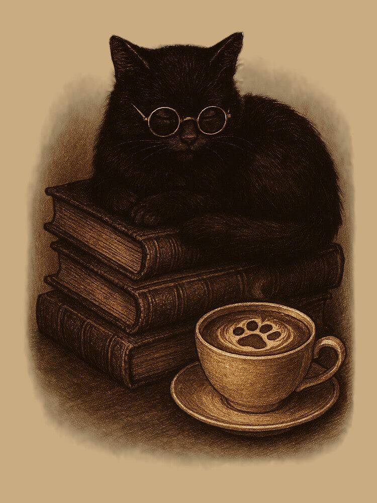 Dark Academia Scholar Cat - Books and Coffee by FSilk