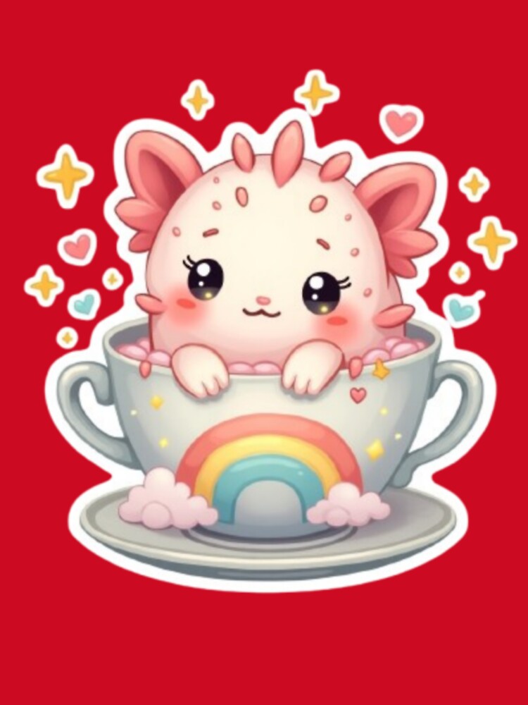 Smiling Axolotl in Magic Teacup – Kawaii Pastel Rainbow Vibes by CreatvShop
