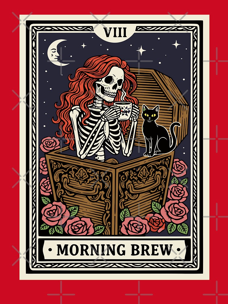 The Cat Lady Tarot Cards Skeleton Coffee Cat Tarot Card by Colorfulman