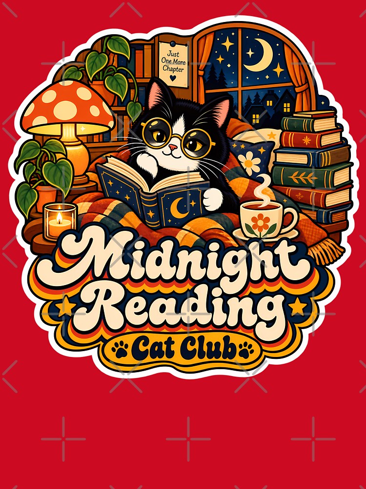 Retro Midnight Reading Cat Club 70s Bookworm by Retro Whiskers