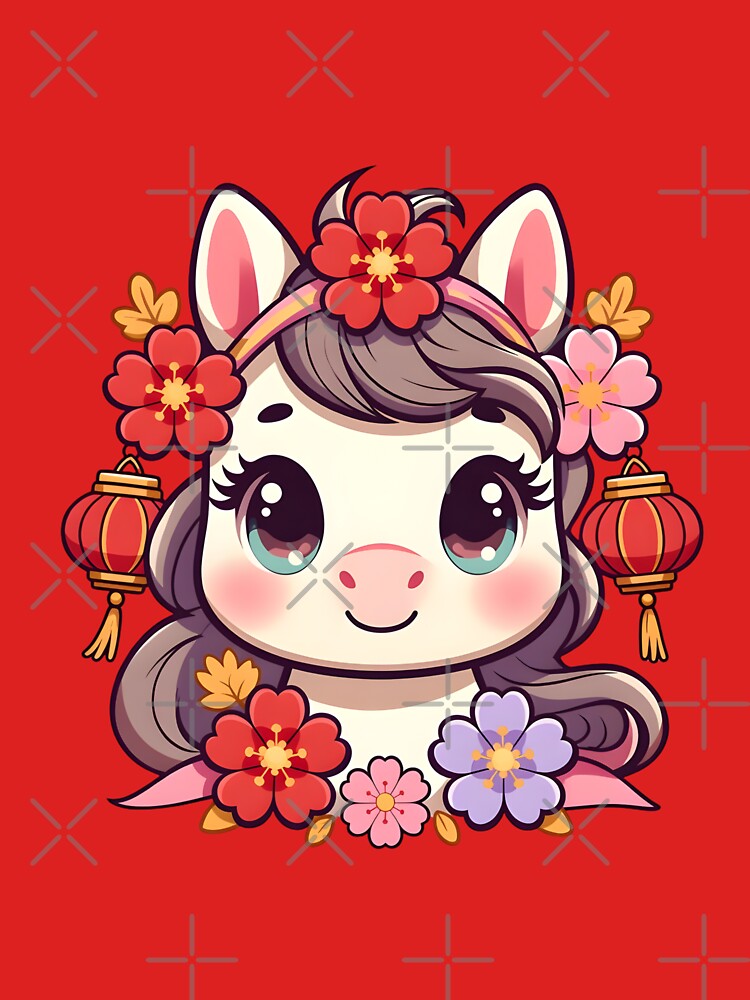 Cute Year of the Horse 2026 Kawaii Floral by GrumpySableye