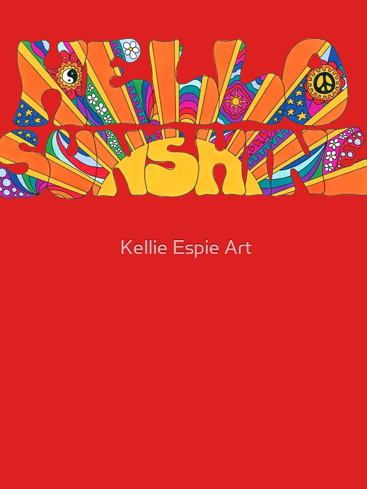 Psychedelic Hello Sunshine Art Lemon– Retro Hippie Rainbow Groovy Peace Design by Kellie Espie Art