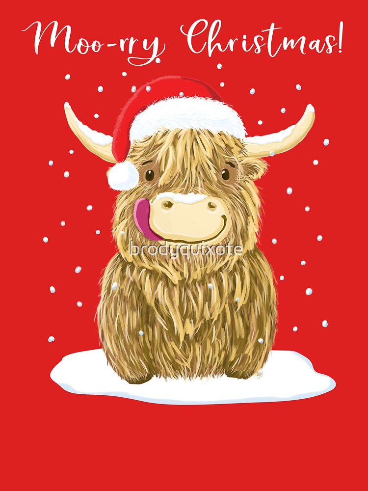 Scottish Highland Cow, Moo-rry Christmas Wee Hamish by brodyquixote