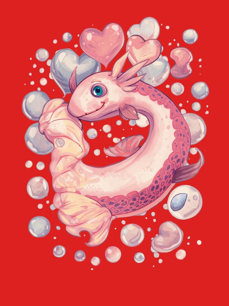 Kawaii Axolotl with Heart Bubbles – Cute Pastel Animal Art by Kayshies8120