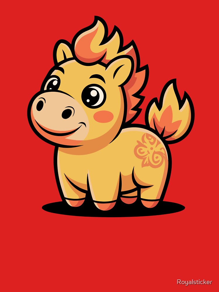 Cute Fire Horse – Chinese New Year 2026 Year of the Horse Cartoon Illustration by Royalsticker