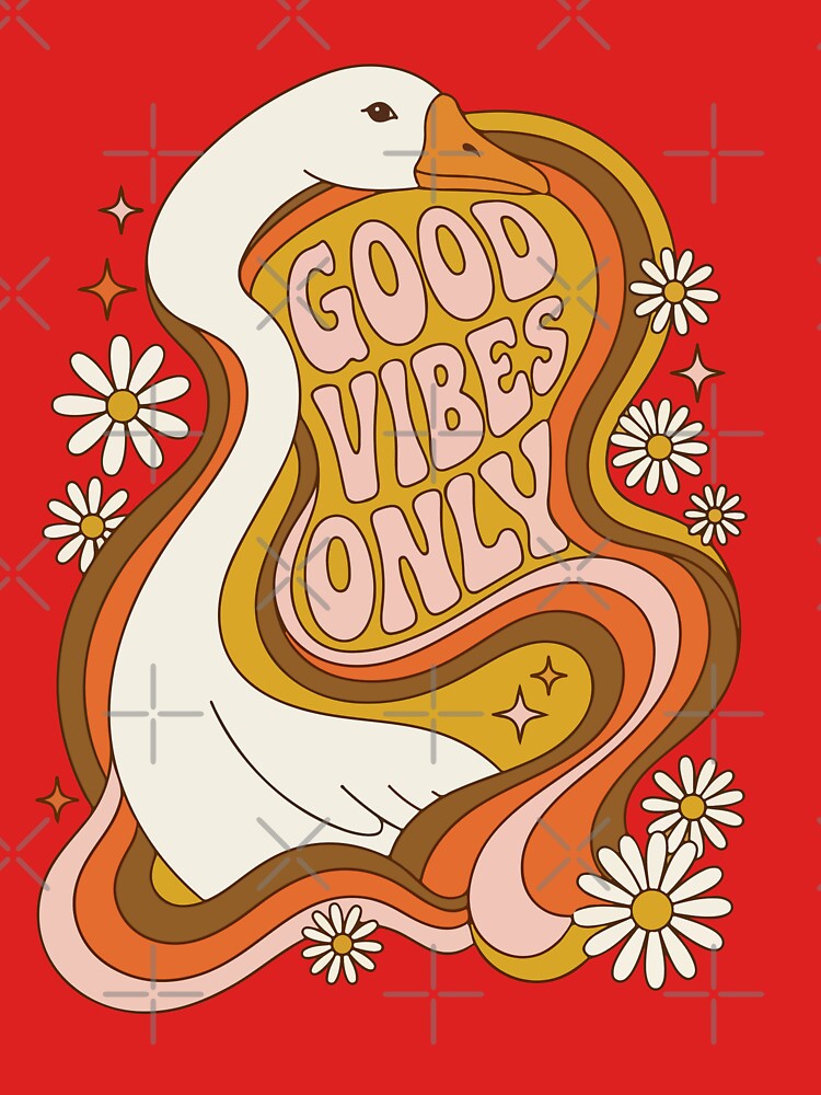 Good Vibes Only - Retro 70s Groovy Goose with Flowers by AliveStyle