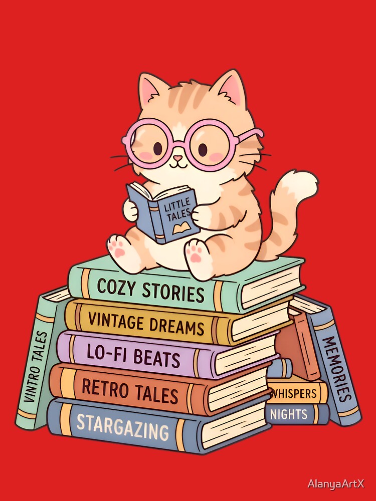 Aesthetic Reader Cat - Cozy Lo-fi Study and Book Lover Art by AlanyaArtX